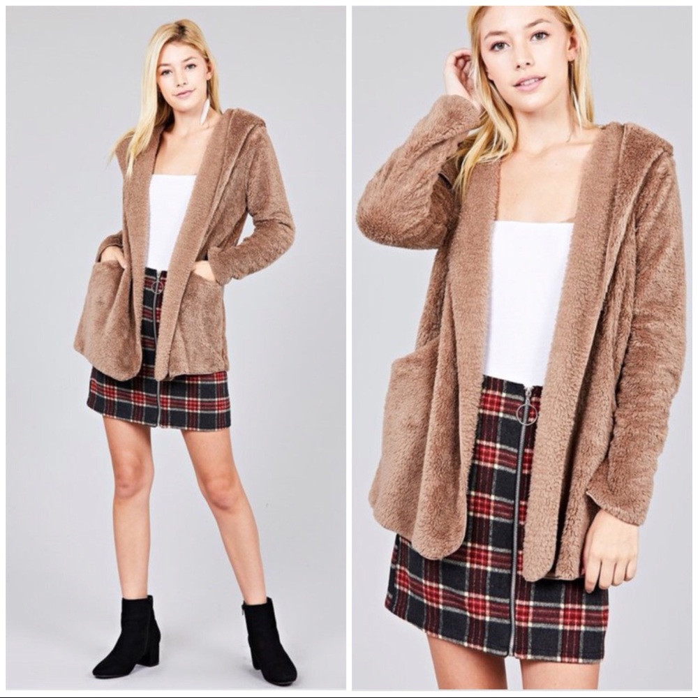 NEW‼️Taupe OPEN FRONT - HOODIE FAUX FUR - hoodie